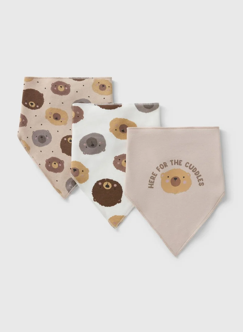 Matalan 3 Pack Baby Beige Bear Bandana Bibs