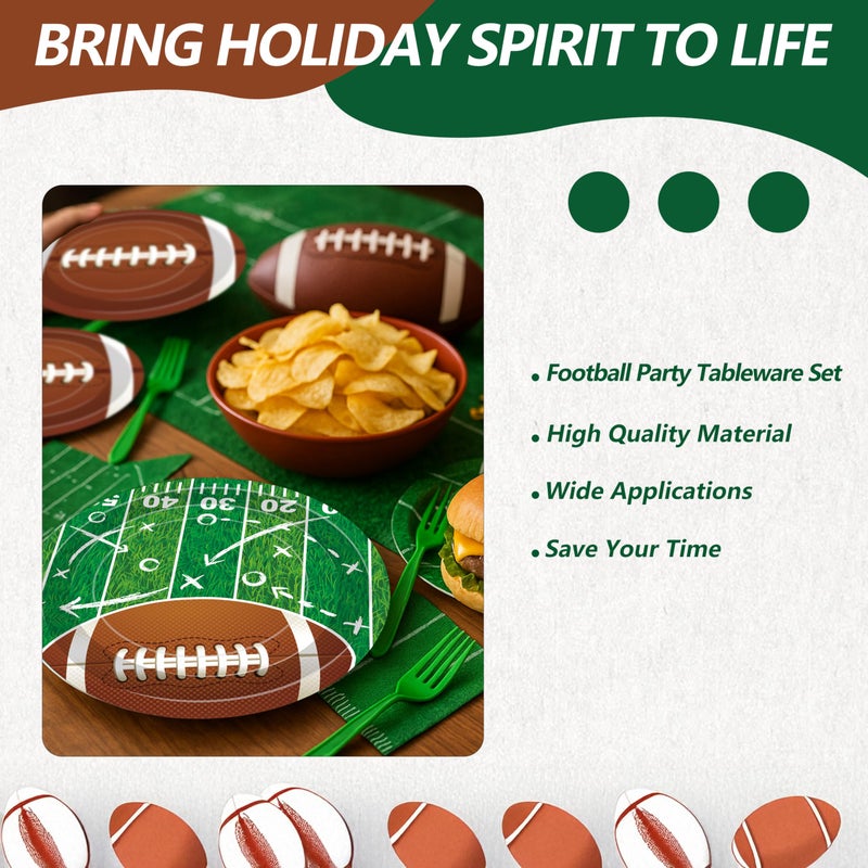 Merriva 100 Pcs Football Party Supplies Set, Serves 25 â€“ Disposable Football and Field Design Paper Plates, Napkins, and Forks, Game Day Tailgate Themed Tableware for Sports Birthday and Team Decorations - Image 5