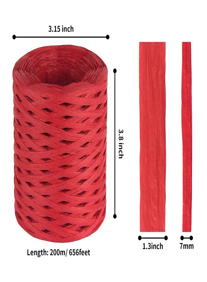 Cuttte Raffia Ribbon for Gift Wrapping - Cuttte 218 Yards Raffia Yarn for Crocheting, Paper Ribbons for Craft, Packing Paper Twine Yarn 1/4 Inch Width (Red) - Image 2