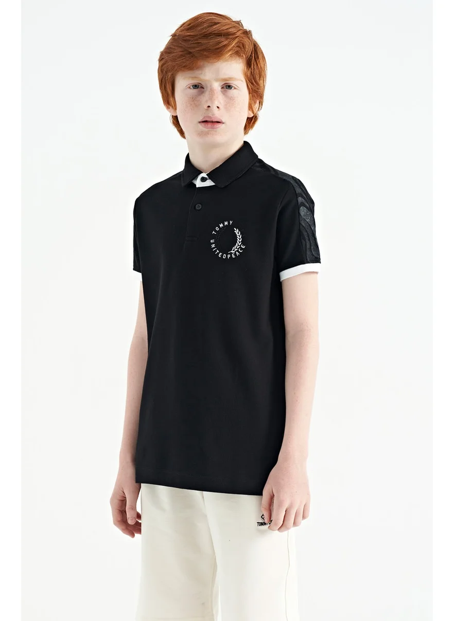 تومي لايف Black Print Detailed Pola Collar Standard Size Boys T-Shirt - 11166