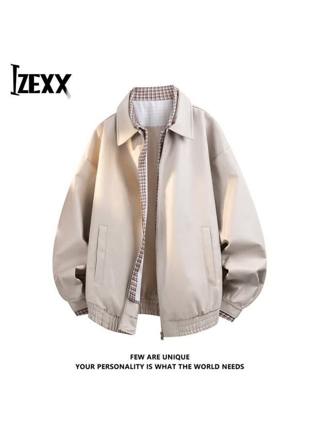 Izexx Men's Faux Two-piece Leather Jacket Autumn Stylish Biker American Plaid Leather Zk17 Light Brown 2XL - Image 1