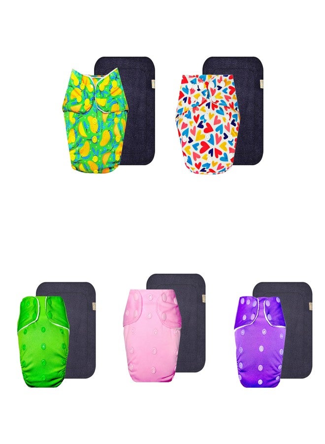 Dumbledo Premium Cloth Diaper with Gray Insert (Pack of 5) | Dry Feel and Comfortable | 6-Layer Absorbent Pad | Easy to Clean | Worry-Free Diapering | 3 Months - 3 Years | Unisex Baby - Image 1