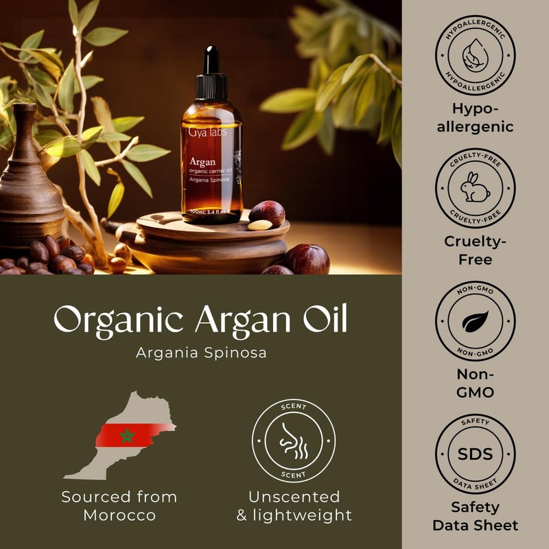 Gya Labs Argan Oil for Hair (3.4 fl oz) & Rosehip Oil for Face (1 fl oz) Set - Aromatherapy Grade Essential Oils Set - Image 4