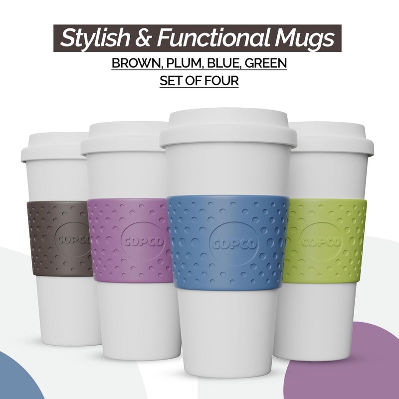 Copco Acadia Travel Mug (4-Pack), 16oz Insulated Coffee Mug with Double-Walled Plastic, Leak-Proof Lid - Microwave & Dishwasher Safe, Non-Slip Sleeve, Hot & Cold Drinks - Light Colors - Image 2