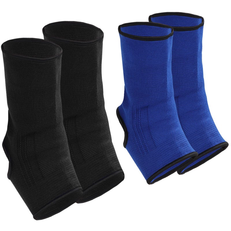 Geyoga 2 Pairs Compression Ankle Sleeve Muay Thai Foot Brace Boxing Ankle Braces for Men Breathable Women Foot Wraps Support for Martial Arts Kickboxing Gym Running L SizeBlack Blue