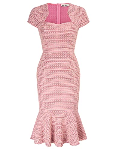 GRACE KARIN Women's Sexy Bodycon Fishtail Dress Tweed Pencil Dress for Wedding Rose - Image 1