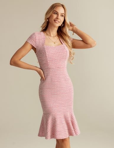 GRACE KARIN Women's Sexy Bodycon Fishtail Dress Tweed Pencil Dress for Wedding Rose - Image 2