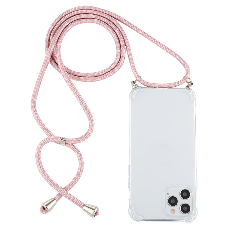 BURAQ Case Cover For iPhone 14 Pro Four-Corner Shockproof Transparent TPU Case with Lanyard(Pink) - Image 1