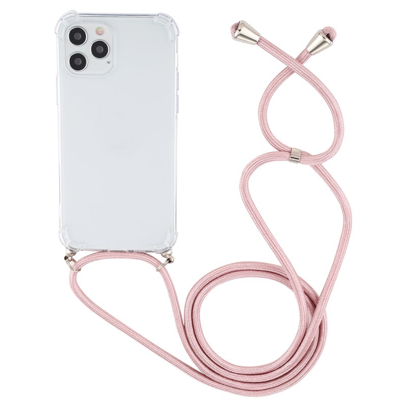 BURAQ Case Cover For iPhone 14 Pro Four-Corner Shockproof Transparent TPU Case with Lanyard(Pink) - Image 2