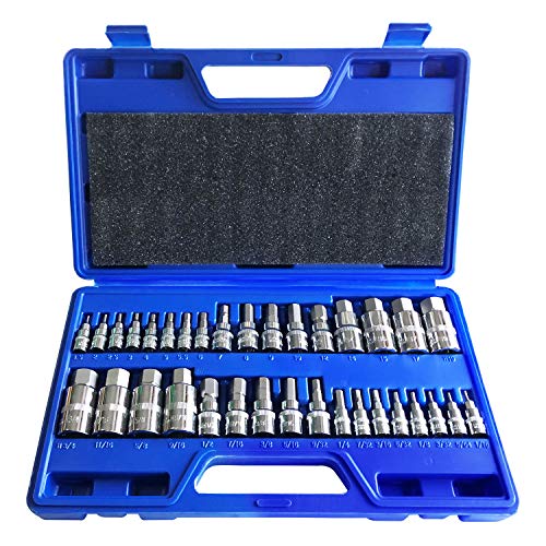 mainpoint Master Hex Bit Socket Set Allen Wrench Bit Kit Hex Key for Ratchet Socket Tool SAE and Metric Set 3/8, 1/4, 1/2 Drive Socket Set 34-Piece - Image 1