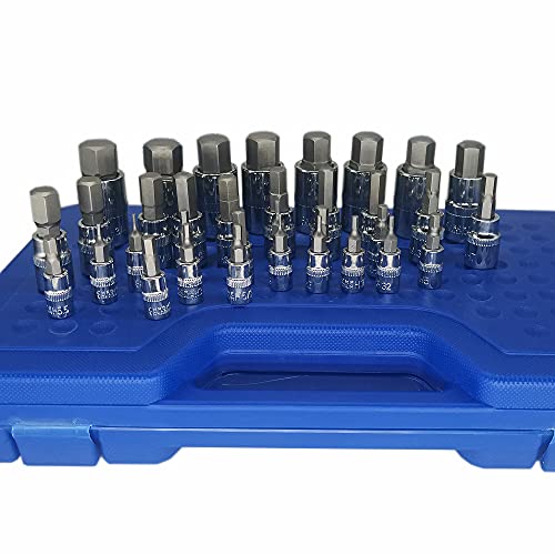 mainpoint Master Hex Bit Socket Set Allen Wrench Bit Kit Hex Key for Ratchet Socket Tool SAE and Metric Set 3/8, 1/4, 1/2 Drive Socket Set 34-Piece - Image 4