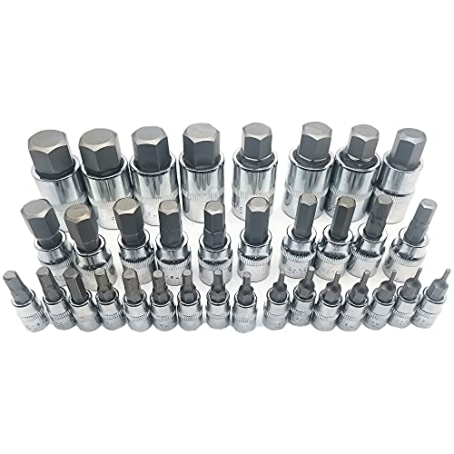 mainpoint Master Hex Bit Socket Set Allen Wrench Bit Kit Hex Key for Ratchet Socket Tool SAE and Metric Set 3/8, 1/4, 1/2 Drive Socket Set 34-Piece - Image 5