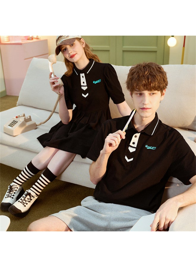 TonLion Women's Polo Shirt Short Sleeve Summer Couple's Contrast Color College Style Puff Sleeve Polo Dress - Image 4