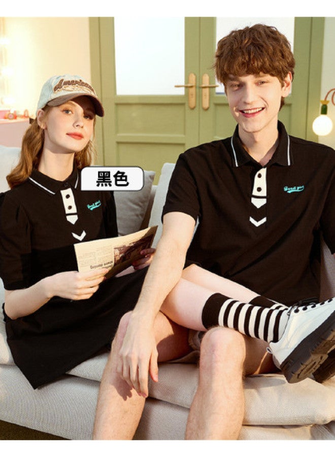 TonLion Women's Polo Shirt Short Sleeve Summer Couple's Contrast Color College Style Puff Sleeve Polo Dress - Image 1