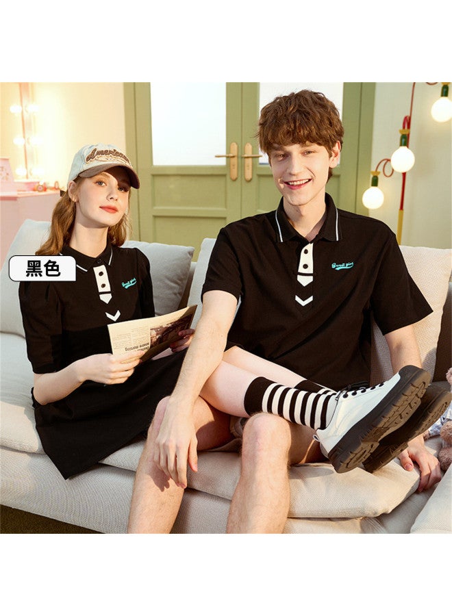 TonLion Women's Polo Shirt Short Sleeve Summer Couple's Contrast Color College Style Puff Sleeve Polo Dress - Image 2