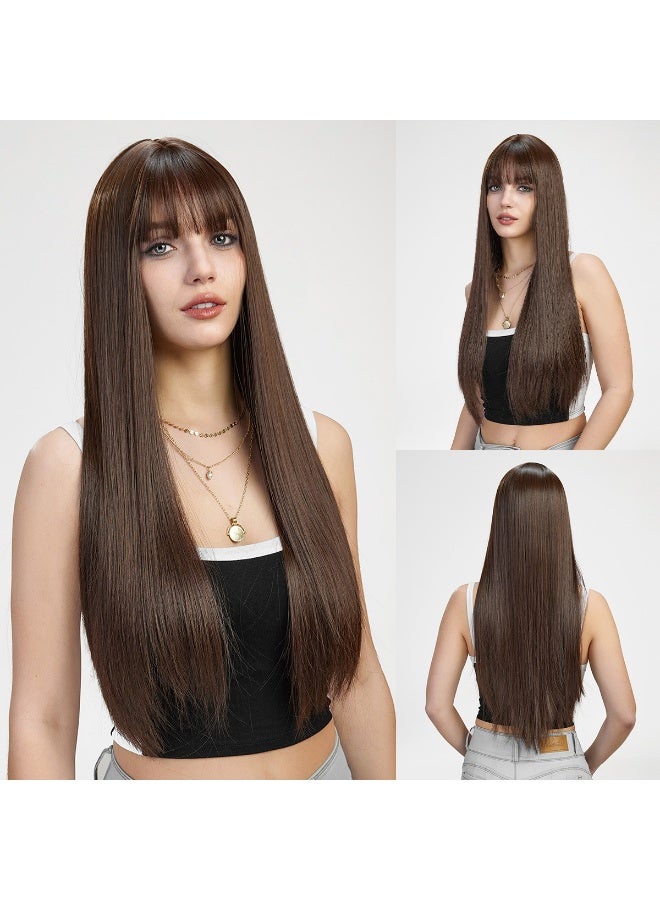 Loquat Long Straight Full Cap Womens Wig black brown