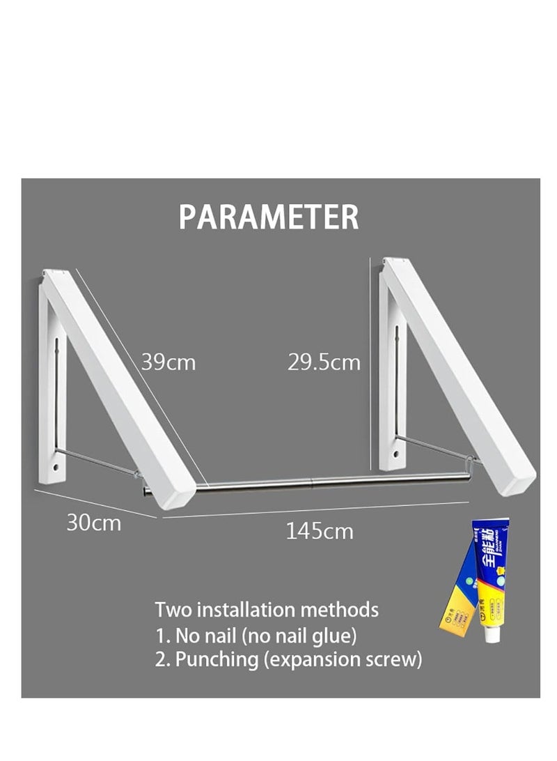Foldable Clothes Drying Rack Wall Mounted Clothes Hanger Dual Purpose Folding Clothes Hanging Rod for Balcony Bedroom Bathroom and Laundry Room (White) - Image 2
