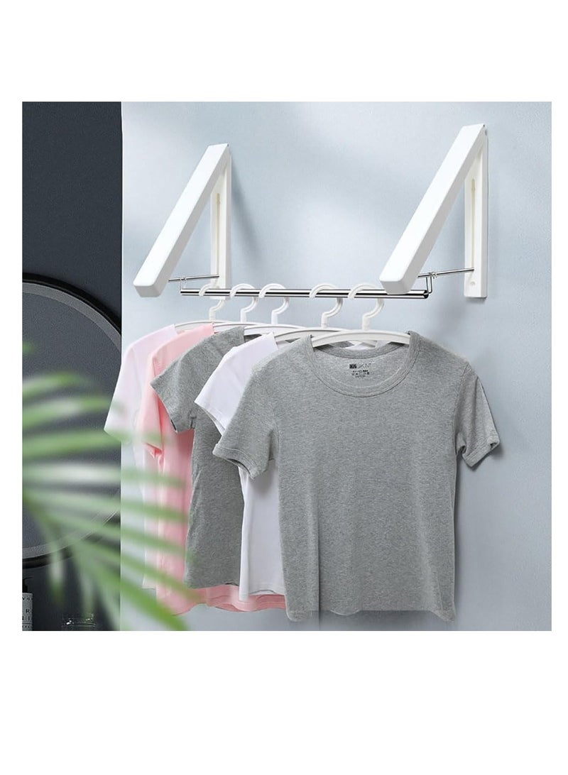 Foldable Clothes Drying Rack Wall Mounted Clothes Hanger Dual Purpose Folding Clothes Hanging Rod for Balcony Bedroom Bathroom and Laundry Room (White) - Image 1
