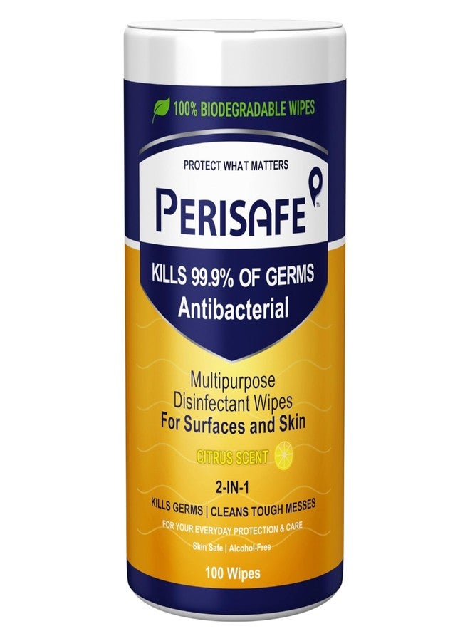 PERISAFE Multipurpose Disinfectant Wipe For Surfaces & Skin-100 Wipes | 100% Biodegradable Wipes | Antibacterial | 2-IN-1- Kills Germs & Cleans Tough Messes - Image 1