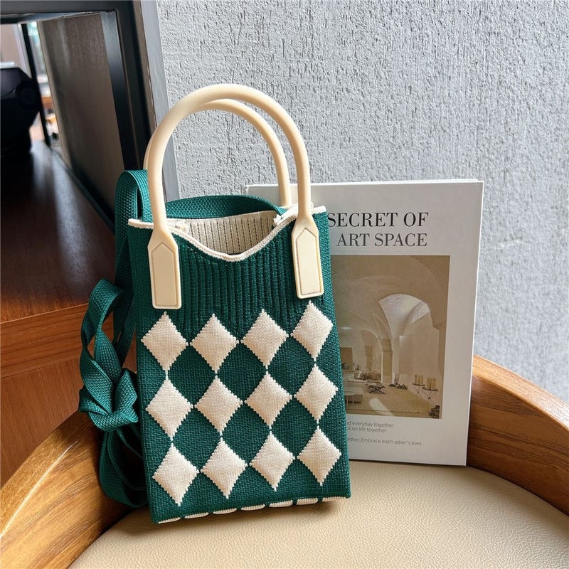 Knitted Mobile Phone Bag, Hand-Held Shoulder Cross-Body Bag, Korean Style, Versatile Niche Design Girl Bag - Image 1