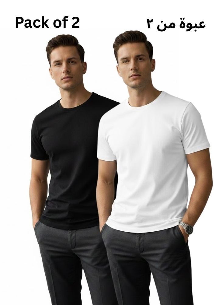 Premium Men’s Black & White Cotton Round Neck T-Shirt Pack of 2 – Casual Slim Fit Half Sleeve Combo - Image 1