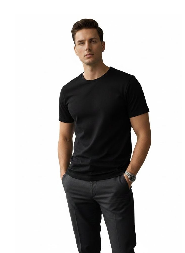 Premium Men’s Black & White Cotton Round Neck T-Shirt Pack of 2 – Casual Slim Fit Half Sleeve Combo - Image 5