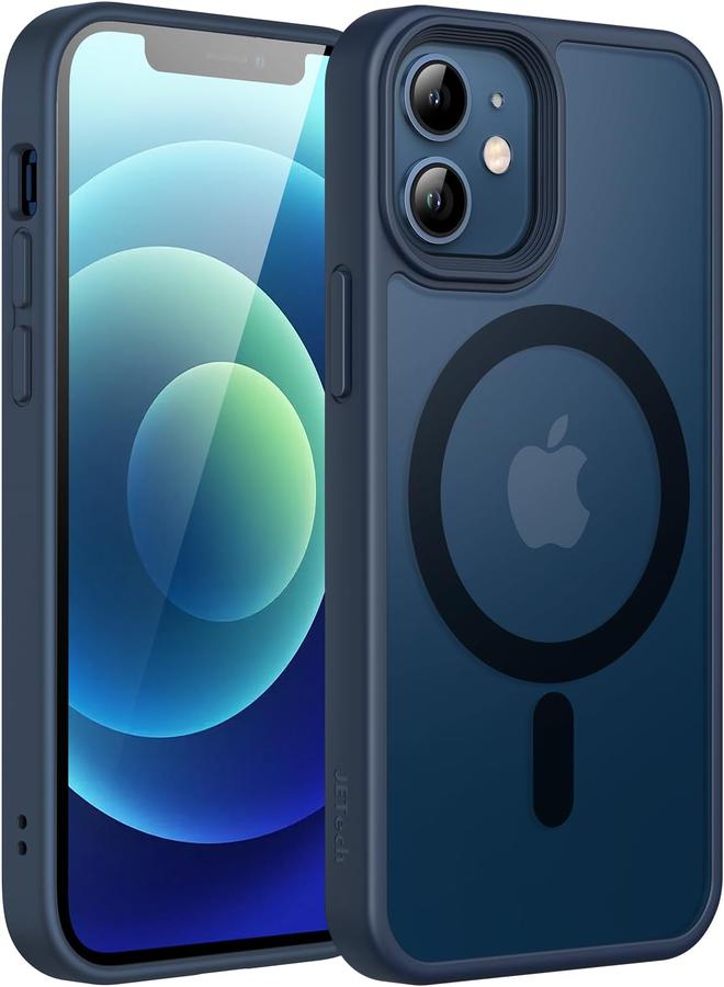 جي تيك جراب مغناطيسي لهاتف Iphone 12 Mini مقاس 5.4 بوصة متوافق مع Magsafe، غطاء خلفي شفاف غير لامع رفيع مقاوم للصدمات، أزرق عاصف - Image 1