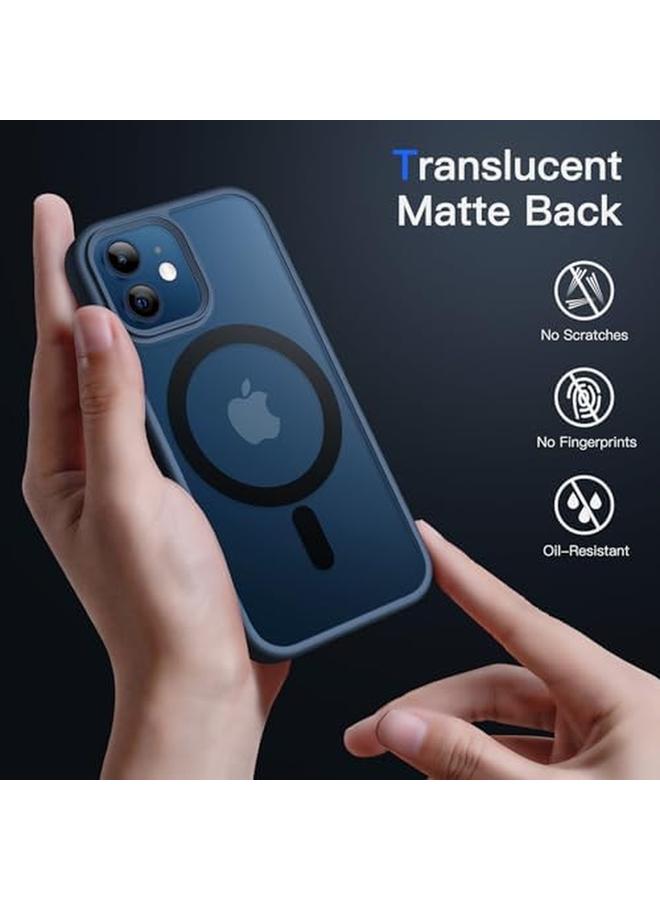 جي تيك جراب مغناطيسي لهاتف Iphone 12 Mini مقاس 5.4 بوصة متوافق مع Magsafe، غطاء خلفي شفاف غير لامع رفيع مقاوم للصدمات، أزرق عاصف - Image 4