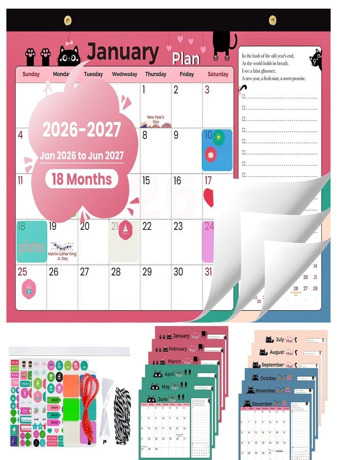 6uGooes Desk Calendar 2026-2027 (Jan 2026 - Jun 2027), 17" x 12" Desktop or Wall Calendar, 18 Months Large Wall Calendar with Stickers & Magnetic Back, for Students, Teachers, Office & Home Planning - Image 1