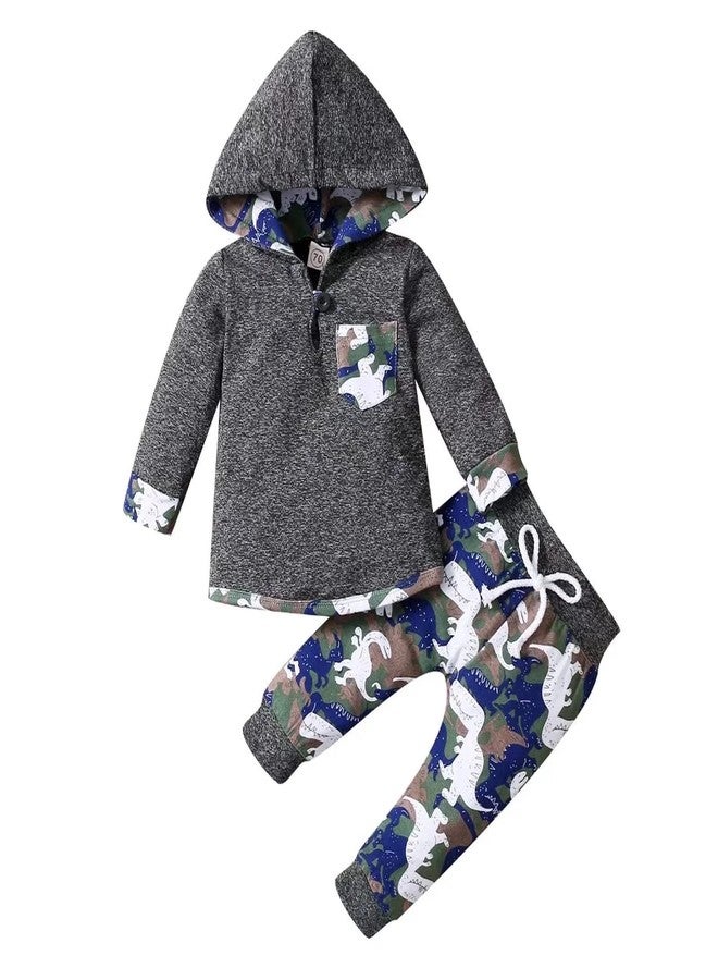 FOCICI Toddler Baby Boy Clothes Infant Spring Winter Outfits Pocket Hoodie Sweatshirt Dinosaur Pants Grey Blue 0-6 Months - Image 1