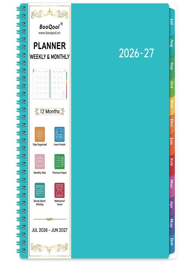 بوكول مخطط 2026-2027 - مخطط أكاديمي 2026-2027، من يوليو 2026 إلى يونيو 2027، مخطط أسبوعي وشهري بمقاس 9 × 11 بوصة مع فواصل، مخطط تقويم 26-27، فواصل شهرية، ورق فاخر، جيب داخلي، لون أخضر بحيري - Image 1