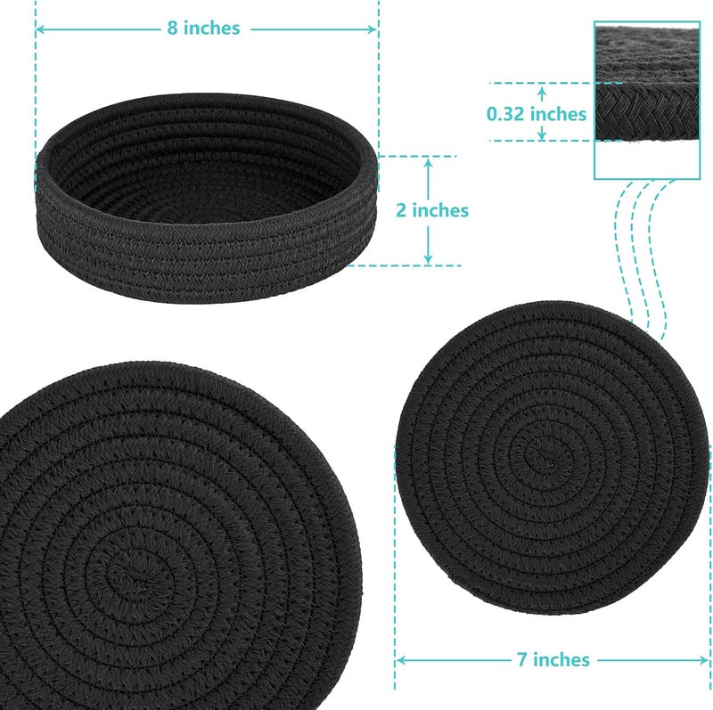 Cazzon Trivets for Hot Dishes Pots and Pans Hot Pads with Storage Basket Pot Holders for Kitchen Heat Resistant Mat Protect Counter Home Essentials Farmhouse Decor Black 4 PCS - Image 3