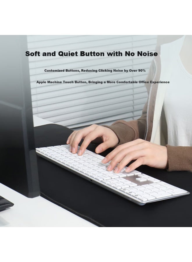 Ausdom S4 Pro Wireless Bluetooth Keyboard For Desktop Computer And Laptop, Ultra-thin Metal Rechargeable Full-size Silent Keyboard With Long Battery Life, Backlit, White - Image 5