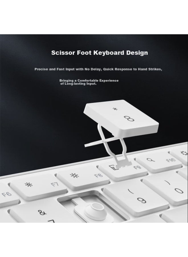 Ausdom S4 Pro Wireless Bluetooth Keyboard For Desktop Computer And Laptop, Ultra-thin Metal Rechargeable Full-size Silent Keyboard With Long Battery Life, Backlit, White - Image 4