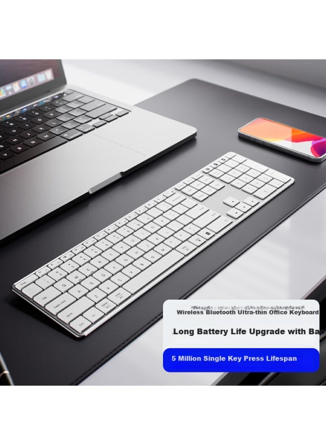 Ausdom S4 Pro Wireless Bluetooth Keyboard For Desktop Computer And Laptop, Ultra-thin Metal Rechargeable Full-size Silent Keyboard With Long Battery Life, Backlit, White - Image 1