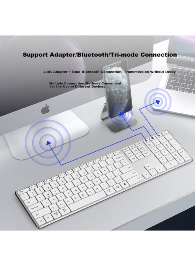 Ausdom S4 Pro Wireless Bluetooth Keyboard For Desktop Computer And Laptop, Ultra-thin Metal Rechargeable Full-size Silent Keyboard With Long Battery Life, Backlit, White - Image 3