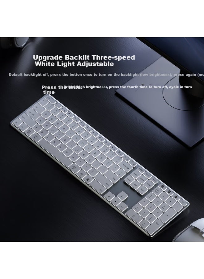 Ausdom S4 Pro Wireless Bluetooth Keyboard For Desktop Computer And Laptop, Ultra-thin Metal Rechargeable Full-size Silent Keyboard With Long Battery Life, Backlit, White - Image 2