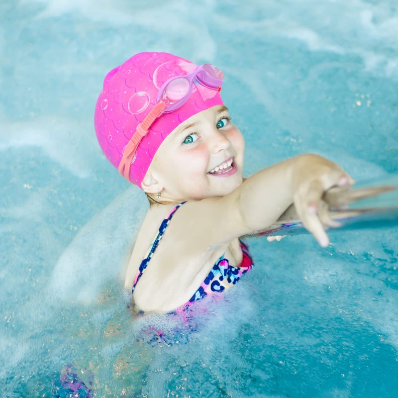 AuSletie Kids Swim Caps for Girls, Silicone Waterproof Swimming Cap for Kids, Durable Comfortable Swimming Caps for Girls - Image 5