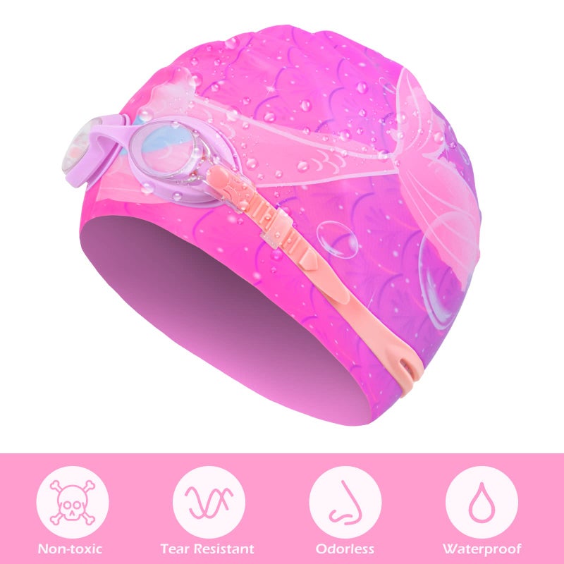 AuSletie Kids Swim Caps for Girls, Silicone Waterproof Swimming Cap for Kids, Durable Comfortable Swimming Caps for Girls - Image 4