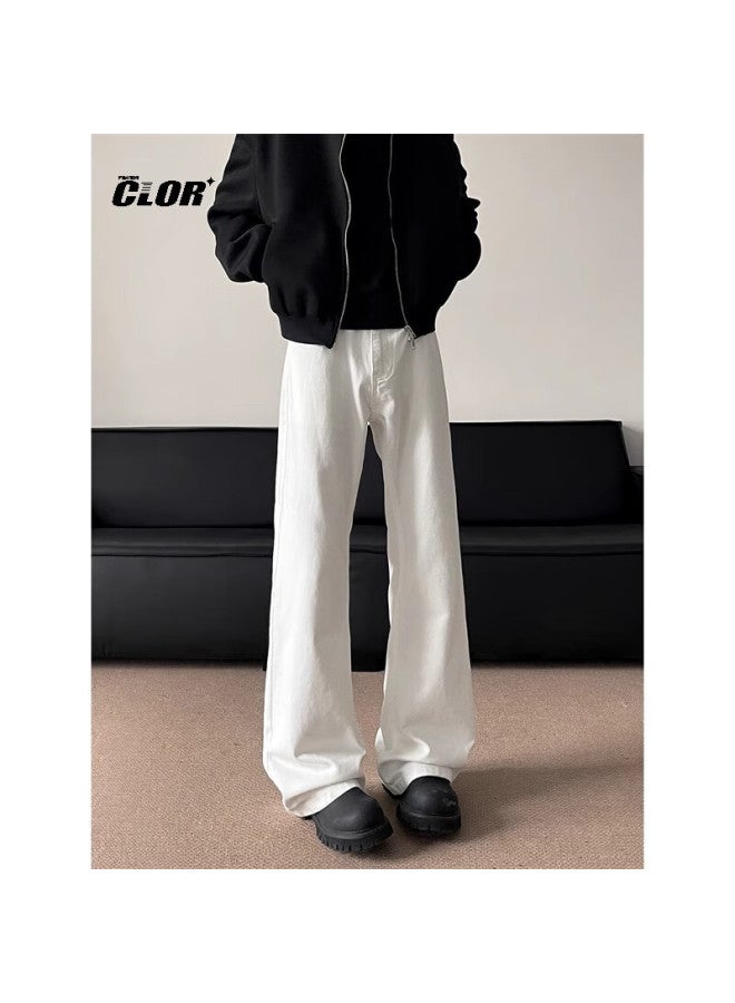 Clor Autumn And Winter Curved Knife Micro-flared Jeans For Men, Cleanfit American-style Loose Versatile Straight-leg Trousers, Nz15 White S - Image 3