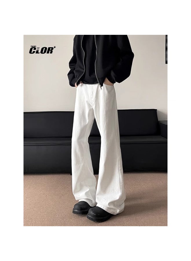 Clor Autumn And Winter Curved Knife Micro-flared Jeans For Men, Cleanfit American-style Loose Versatile Straight-leg Trousers, Nz15 White S - Image 1