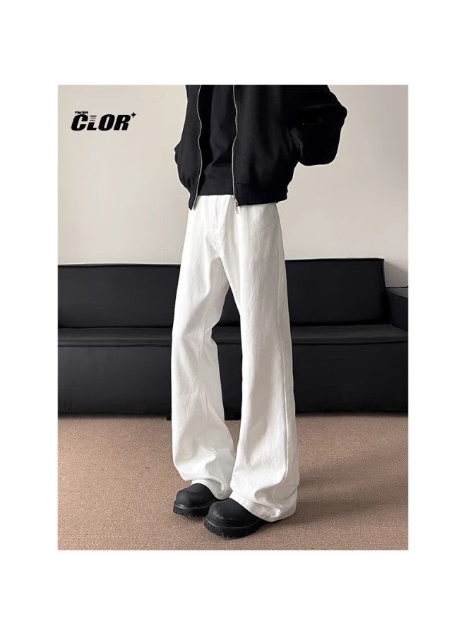 Clor Autumn And Winter Curved Knife Micro-flared Jeans For Men, Cleanfit American-style Loose Versatile Straight-leg Trousers, Nz15 White S - Image 4