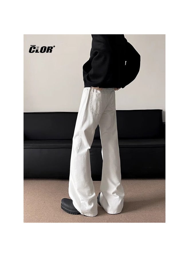 Clor Autumn And Winter Curved Knife Micro-flared Jeans For Men, Cleanfit American-style Loose Versatile Straight-leg Trousers, Nz15 White S - Image 2
