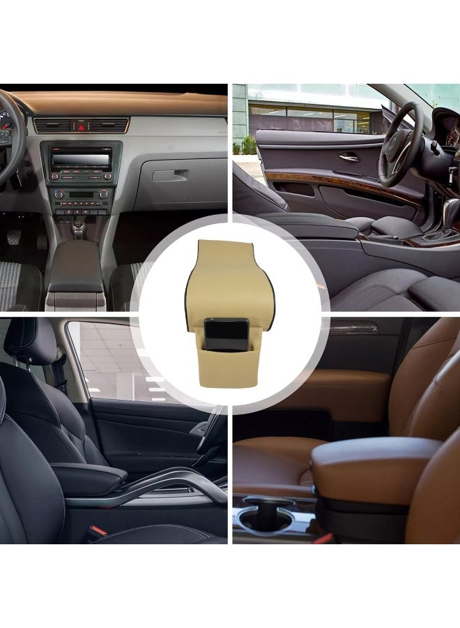 MOB Universal Car Armrest Cushion with Memory Foam Support Beige PU Leather Center Console Armrest Pad with Phone Pocket Comfortable Elbow Support, Pressure Relief, Anti-Slip Adjustable Straps Fits Cars, SUVs, MPVs, Trucks - Image 5