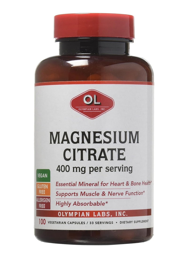 Olympian Labs Magnesium Citrate Capsules, 400Mg, 100 Vegetarian Caps  - Image 1
