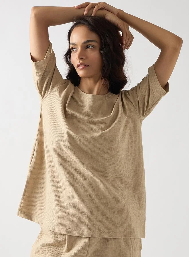 Femmella Beige Cotton Short Sleeve Knit T-Shirt