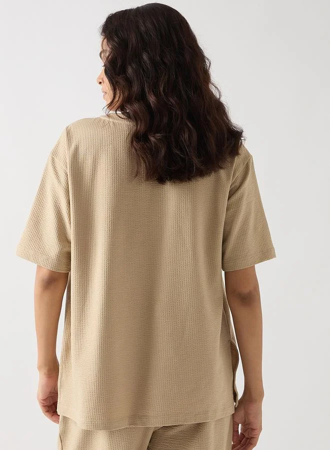 Femmella  Beige Cotton Short Sleeve Knit T-Shirt for Women | Best Price UAE