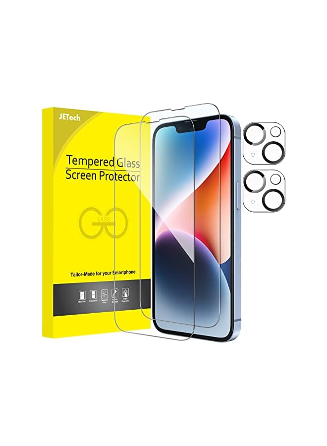 JETech Full Coverage Screen Protector for iPhone 14 Plus 6.7-Inch with Camera Lens Protector, Tempered Glass Film, HD Clear, 2-Pack Each - Image 1