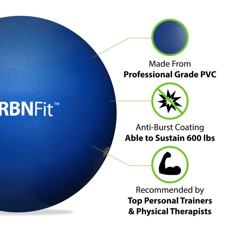 URBNFit كرة تمارين URBNFit الصغيرة - كرة بيلاتس مصغرة 9 بوصة مع دليل للياقة البدنية لليوغا، بار، العلاج الطبيعي، التمدد وتمارين استقرار الجسم - زرقاء - Image 2