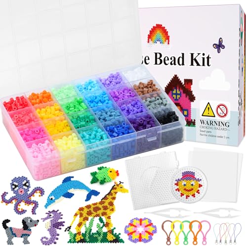 QUEFE 5200pcs Fuse Beads Kit for Boys and Girls, 24 Colors 5mm Melting Beads Set Including Pegboards, Ironing Paper, Tweezers, Colorful Hooks for Birthday and Christmas Gift - Image 1